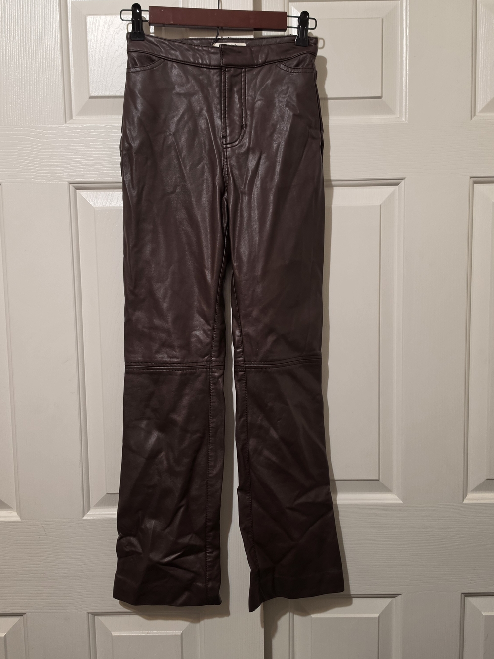 House of CB London Brown Pleather Vegan Leather Pants Size XS NO BELT LOOPS